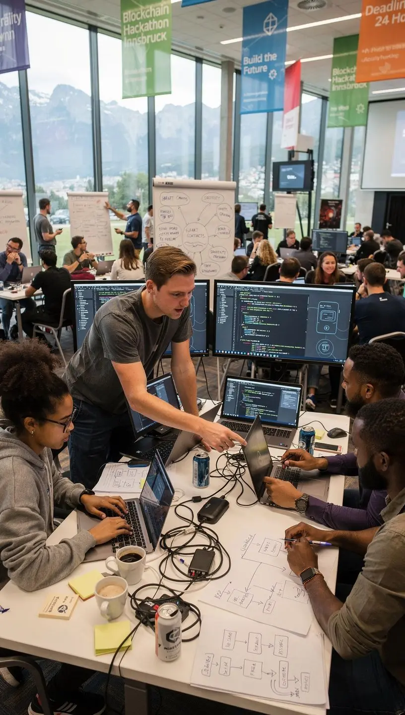 Eine Gruppe von Studierenden, die an einem Workshop über Kryptowährungen teilnehmen.