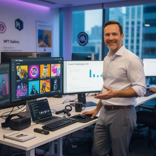 Ein Trainer, der die Grundlagen von Smart Contracts in einem Workshop erklärt.